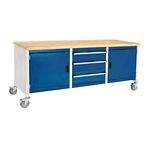 2000mm Width Mobile Industrial Storage Bench with cupboards & Drawers
